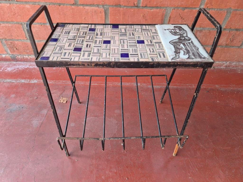 VINTAGE METALEN TAFELTJE MET TEGELS, Ophalen