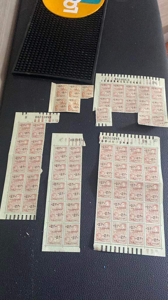 Timbres belges de 1F et 2F (58 pièces au total), Enlèvement