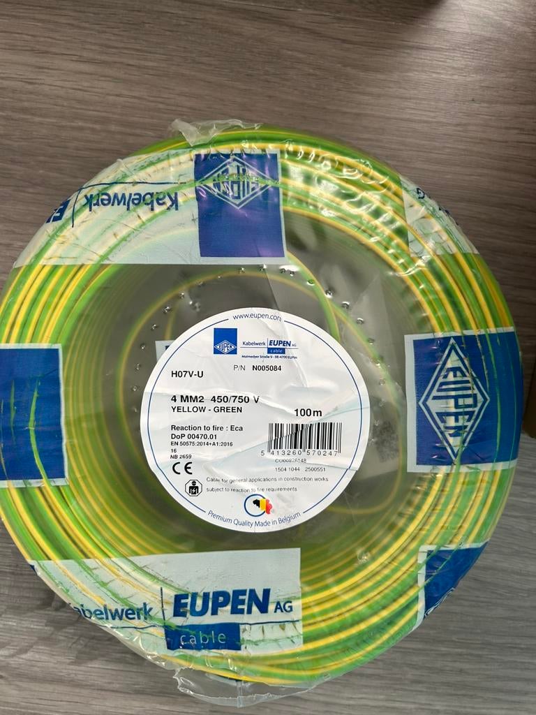 Lot VOB 4mm2 kabel blauw zwart gl/grn, Doe-het-zelf en Bouw, Ophalen, Nieuw