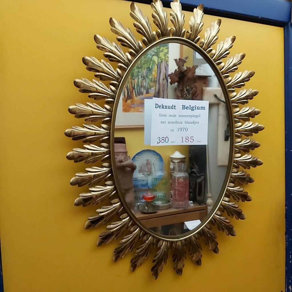 Deknudt Belgium zonnespiegel ovaal metaal acanthus, ., Ophalen of Verzenden, Zo goed als nieuw, .