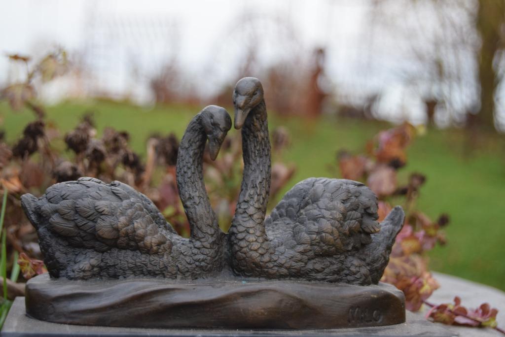Schitterend koppel bronzen zwanen gesigneerd., Ophalen of Verzenden, Brons