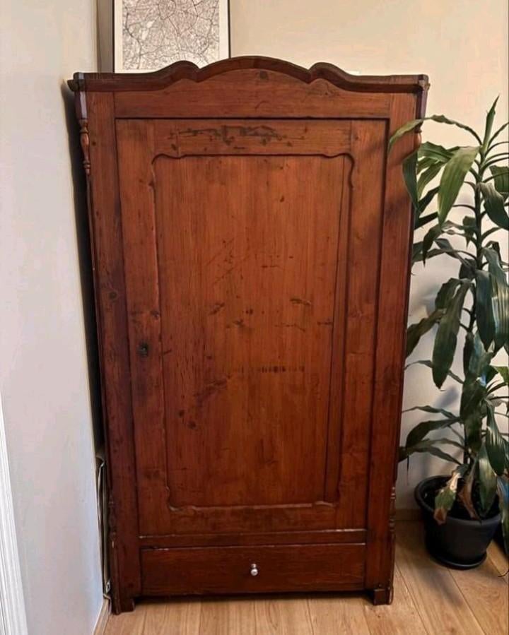 Vintage ⭐ Armoire penderie 1 porte bonnetière bois massif, Antiquités & Art, Enlèvement