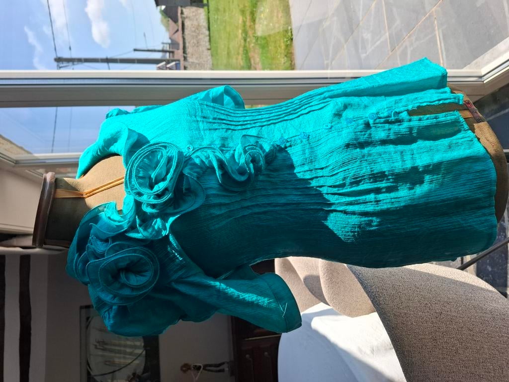 Blouse femme taille xs/s turquoise/soie polyester coton, Enlèvement ou Envoi, Comme neuf, Taille 34 (XS) ou plus petite, Autres couleurs