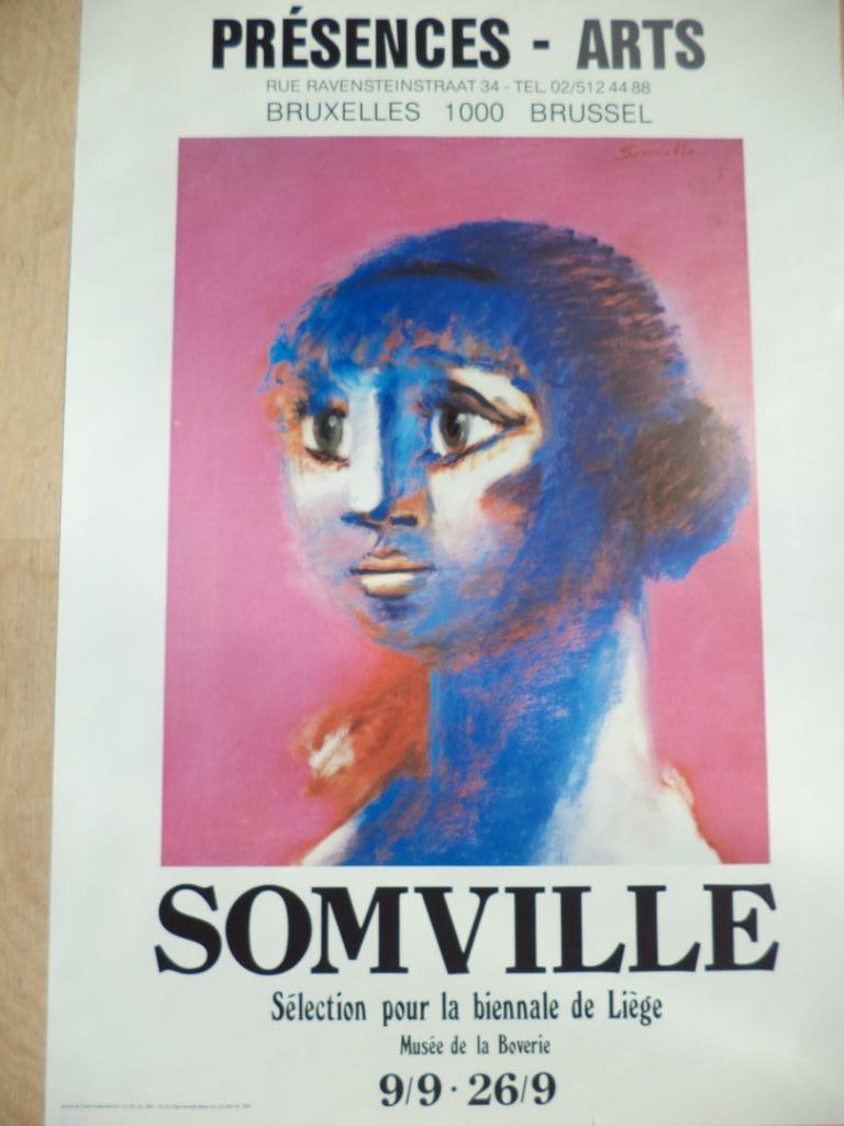 Affiche litho R Somville expo la Boverie 1979 Gal. Présences, Enlèvement ou Envoi
