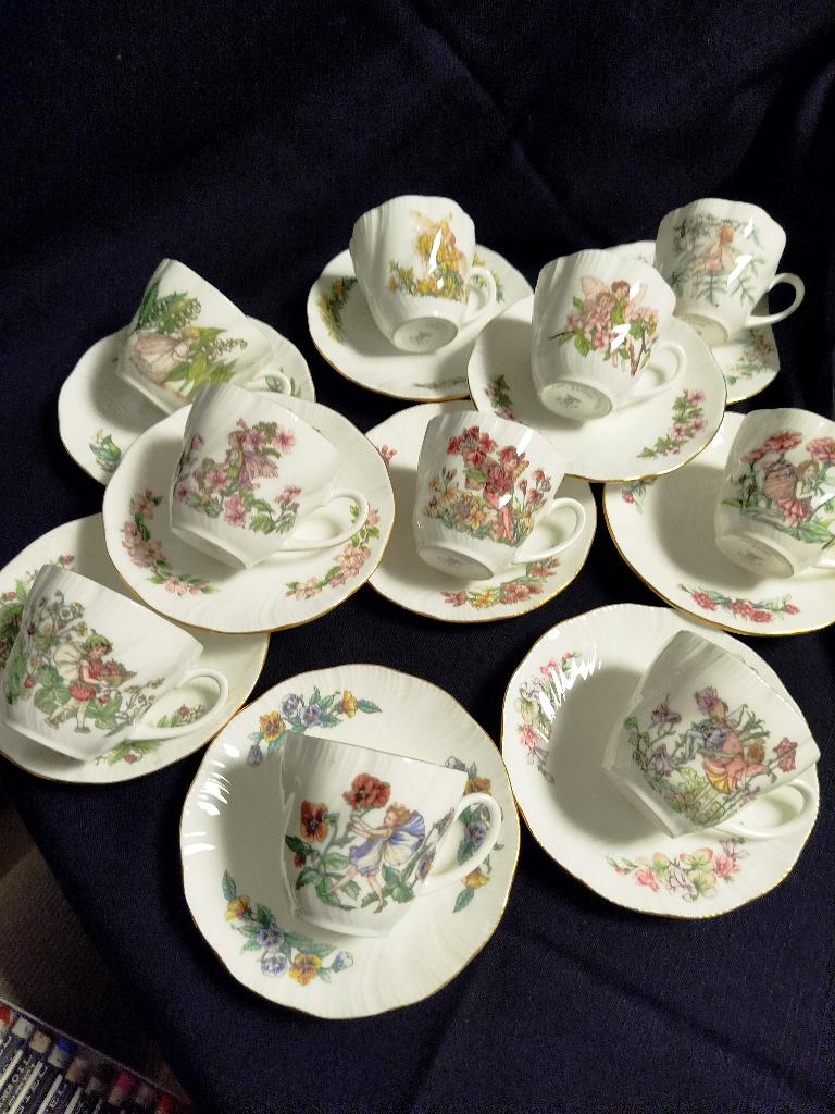 SET 10 MOKKAKOPJES ANTIEK ENGELS PORSELEIN, Antiek en Kunst, Ophalen of Verzenden