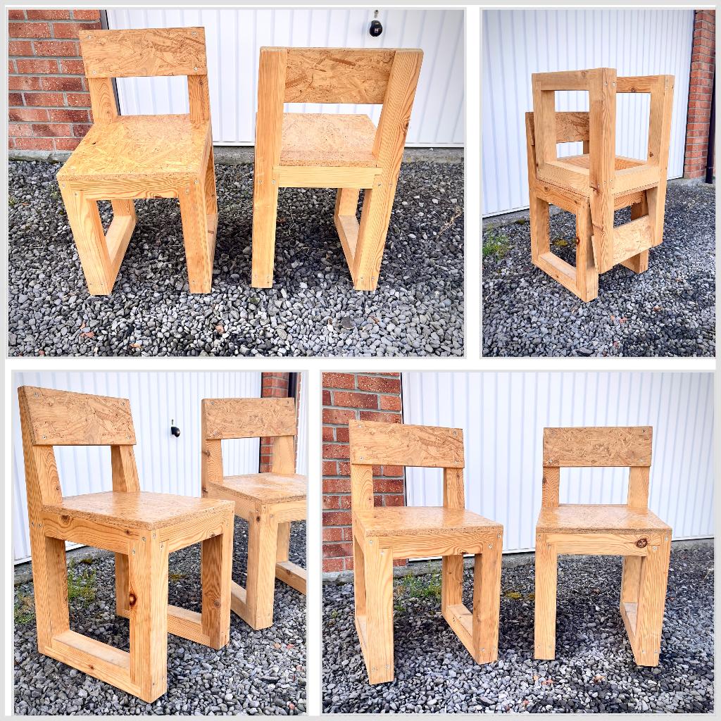 Kubusvormige houten stoelen - set van 4 stoelen, Ophalen, Overige kleuren, Zo goed als nieuw, Vier