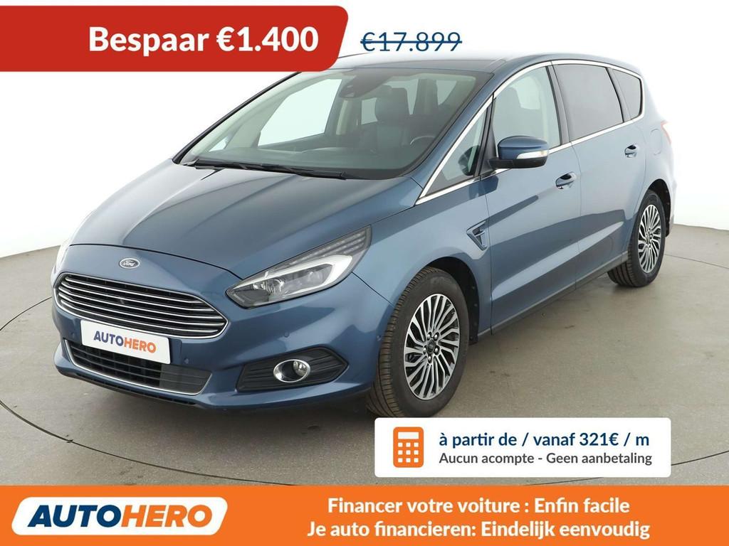 Ford S-Max 2.0 TDCi EcoBlue Titanium (bj 2019, automaat), Auto's, Blauw, 7 zetels, Leder, Diesel