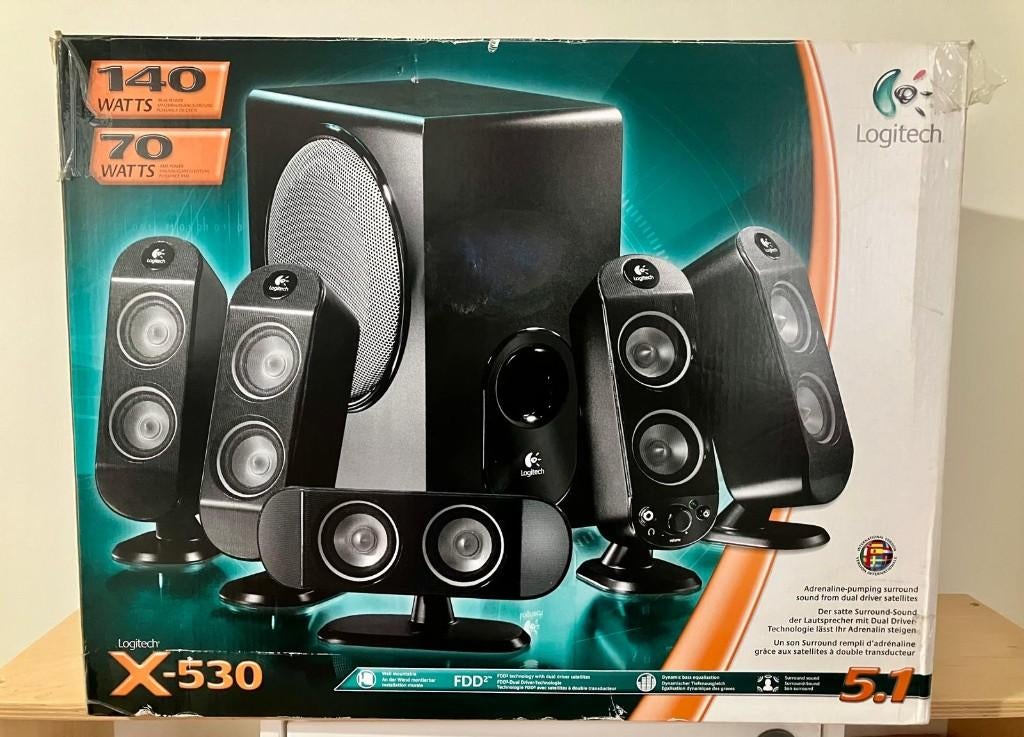 Logitech X-530 5.1, Audio, Tv en Foto, Home Cinema-sets, Ophalen, Zo goed als nieuw, 5.1-systeem, 70 watt of meer