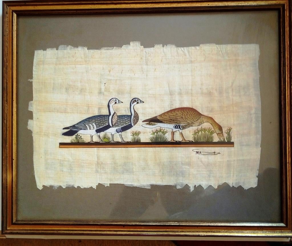 3 ganzen op papyrus x 2, Ophalen of Verzenden