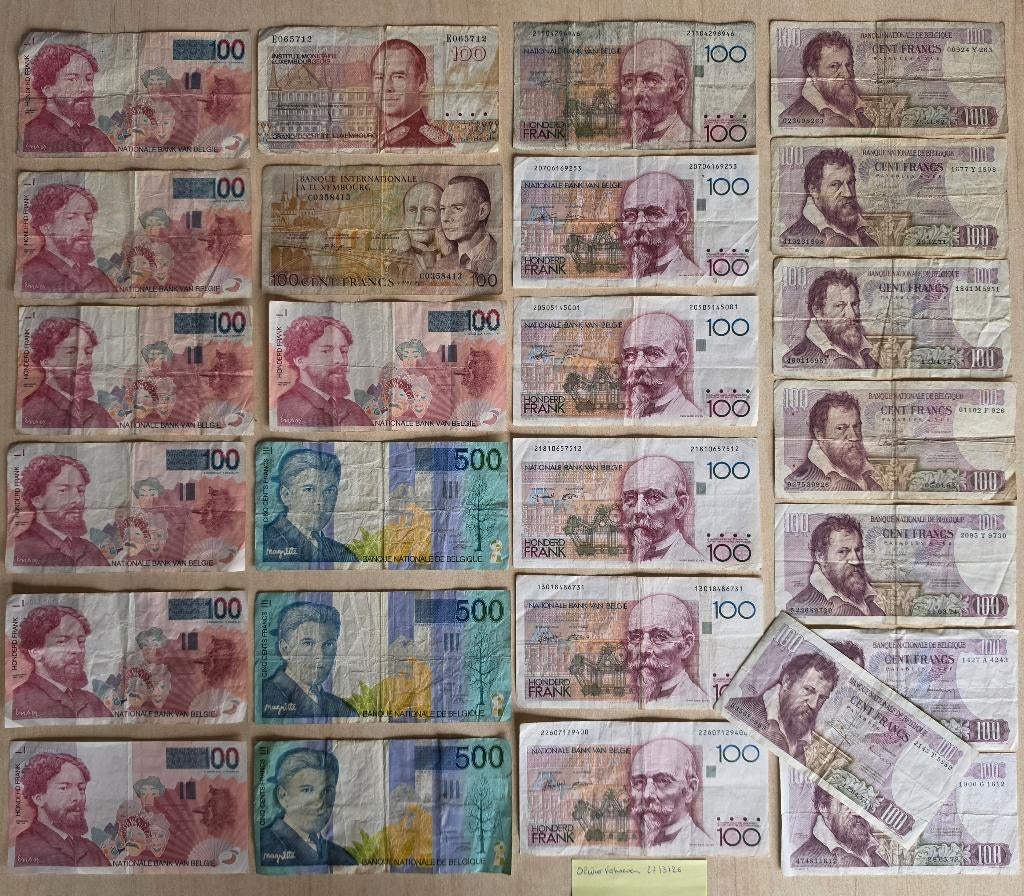 Oude Bankbiljetten Belgie Bank Biljet Biljetten 100 500 Fr, Postzegels en Munten, Ophalen of Verzenden, Setje
