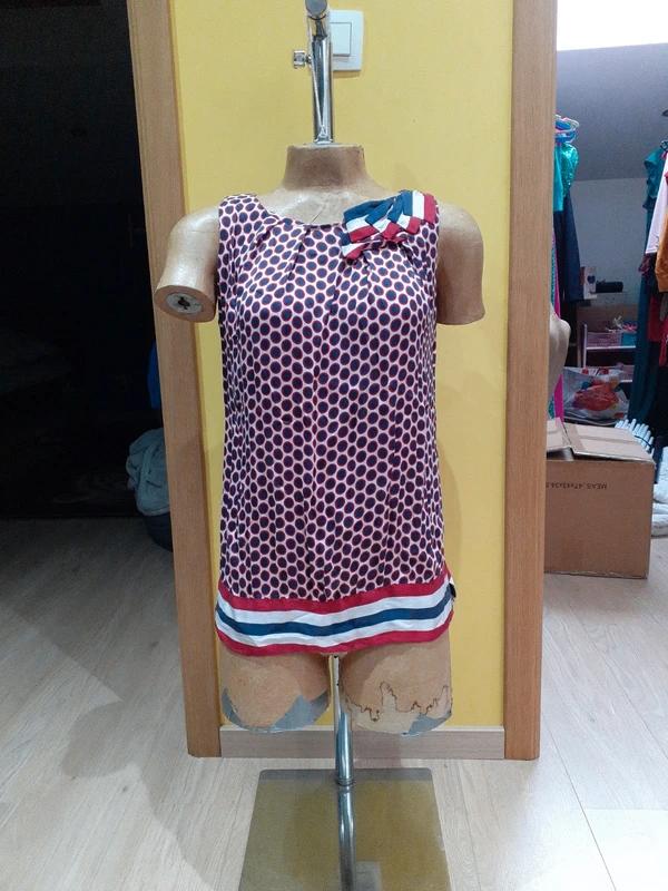 blauw wit rood spandex zijden tanktop maat 38, Maat 38/40 (M), Talking French, Blauw, Ophalen of Verzenden