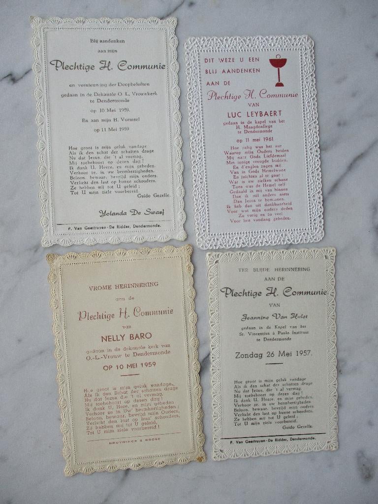 4 prentjes communie Dendermonde 1957 1959 1961, Verzenden, Zo goed als nieuw, Overige typen, Christendom | Katholiek