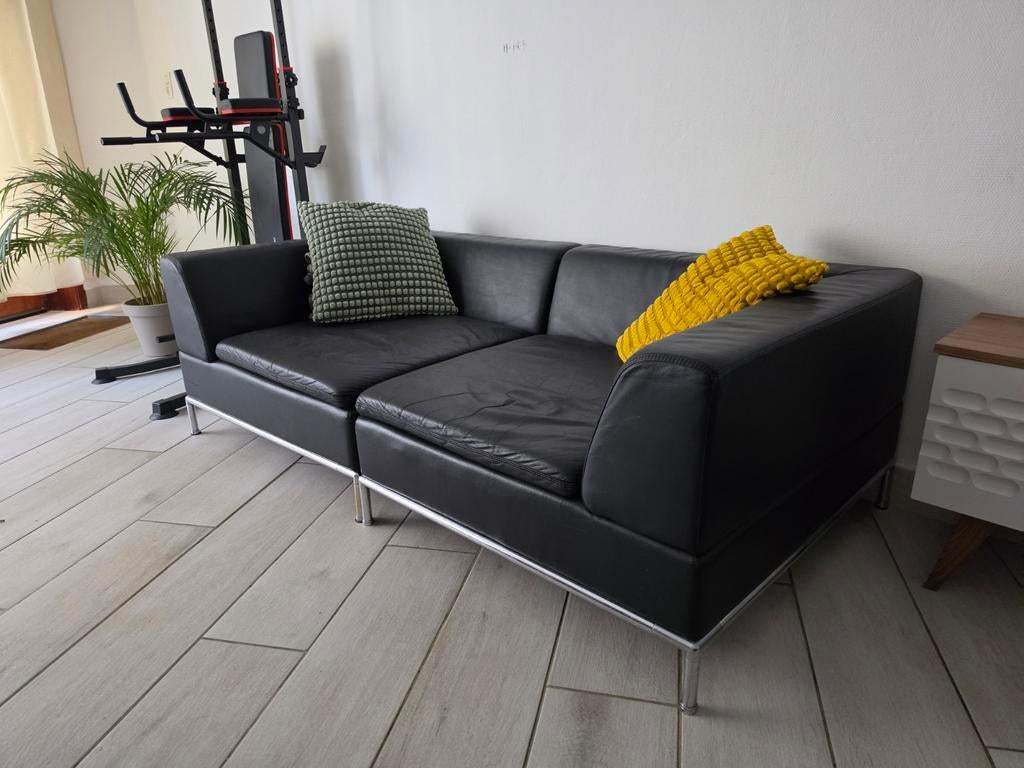 Canapé cuir noir pouvant être séparé en  2fauteuils, Maison & Meubles, Enlèvement, Cuir