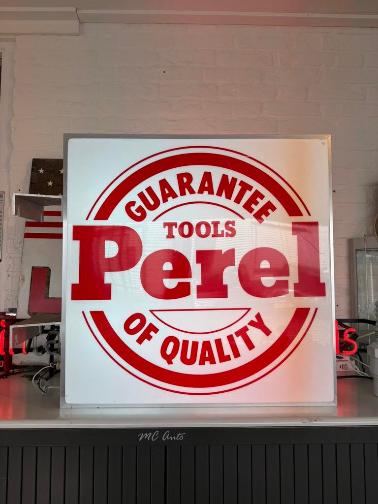 Perel gereedschap reclame lichtbak, Ophalen, Gebruikt, Lichtbak of (neon) lamp