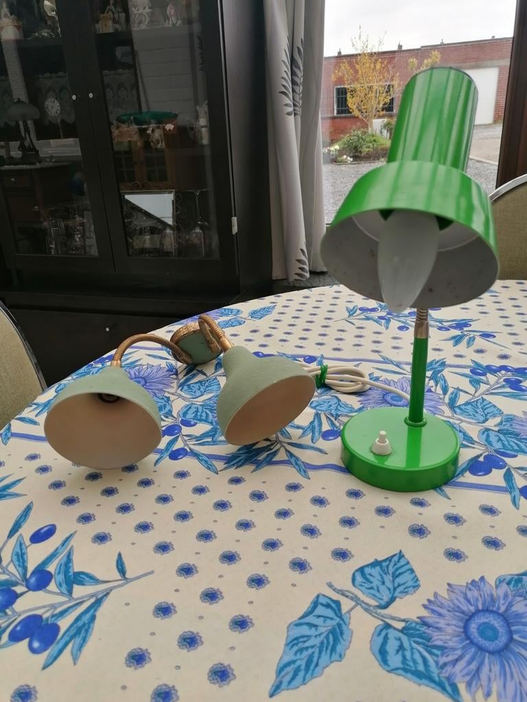 Een vintage bureaulamp en wandlamp met 2 takken, Ophalen of Verzenden