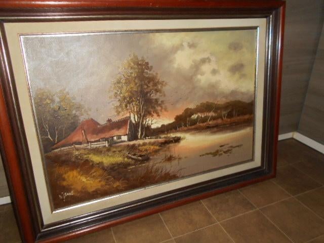 Peinture à l'huile -113 x 83 cm - Signée N.J. Sané, Enlèvement