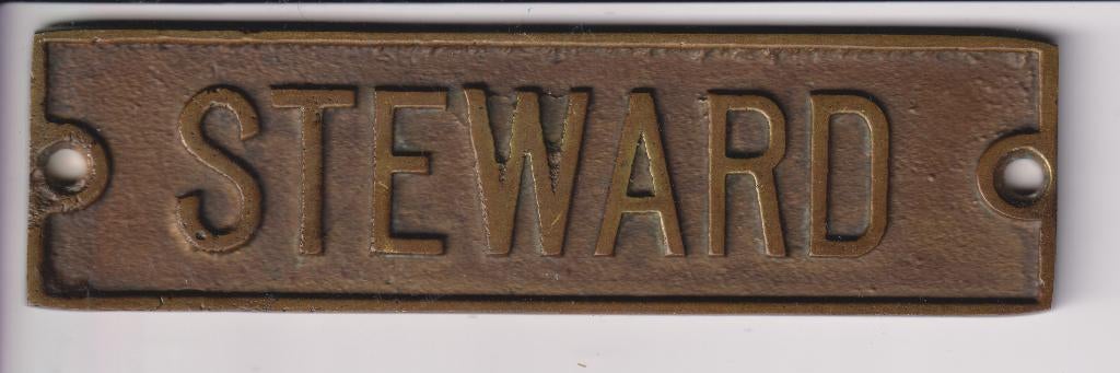 Vintage Messing Deurplaatje STEWARD Antiek, Ophalen of Verzenden