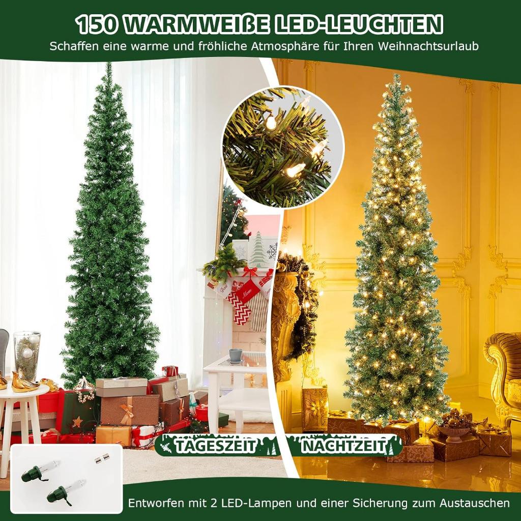 Grote Hoek Kerstboom 210cm Met Vastverbouwde Led-Verlichting, Verzenden, Nieuw