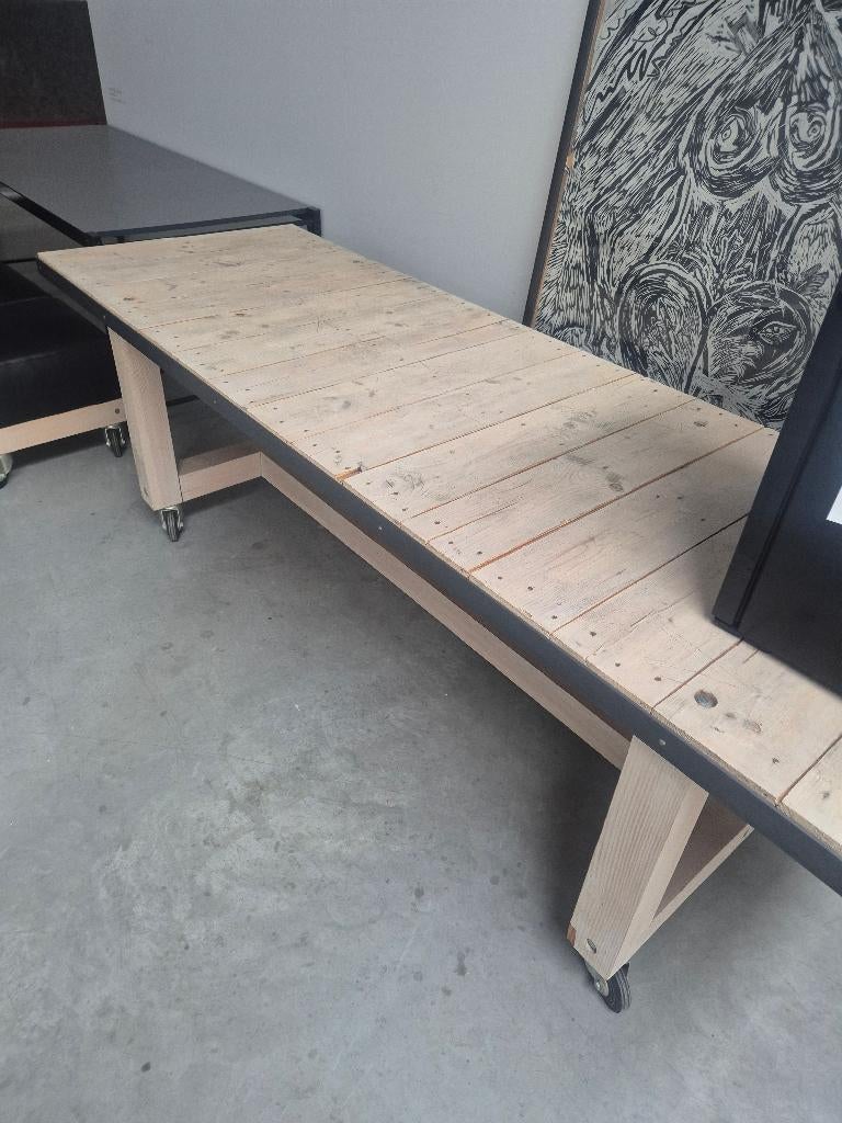Houten Tafel op wielen - GRATIS levering, Enlèvement, Utilisé, 75 cm ou plus, Rectangulaire