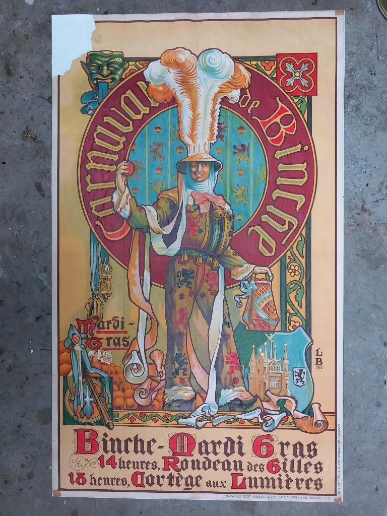 affiche Gilles de Binche, Antiquités & Art, Art | Lithographies & Sérigraphies, Enlèvement ou Envoi