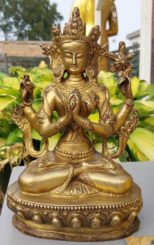 Chenrezig Boeddha Avalokiteshvara Messing Beeld Tibet-Nepal,, Enlèvement, Comme neuf