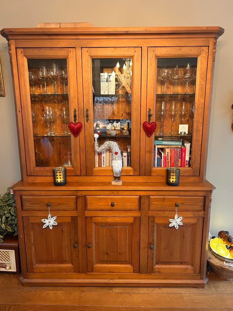 Landelijke (grenen) vitrinekast H198xB158xD46, Huis en Inrichting, Ophalen, Zo goed als nieuw
