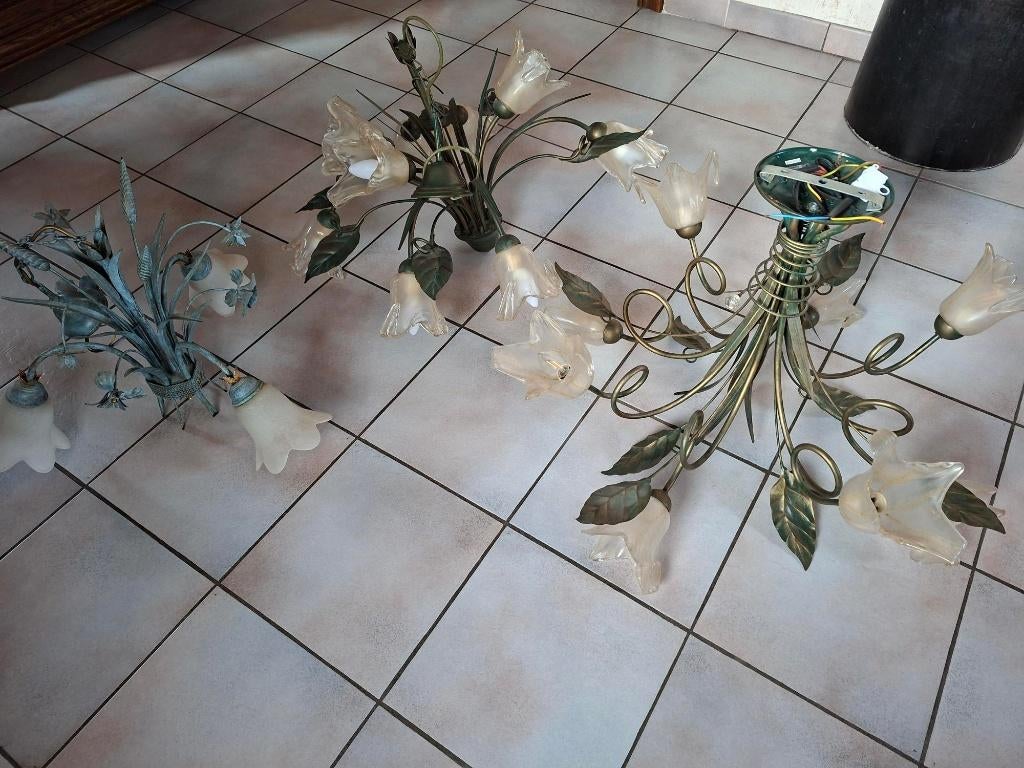 3 magnifiques lustres, Maison & Meubles, Lampes | Suspensions, Enlèvement, Comme neuf, Métal