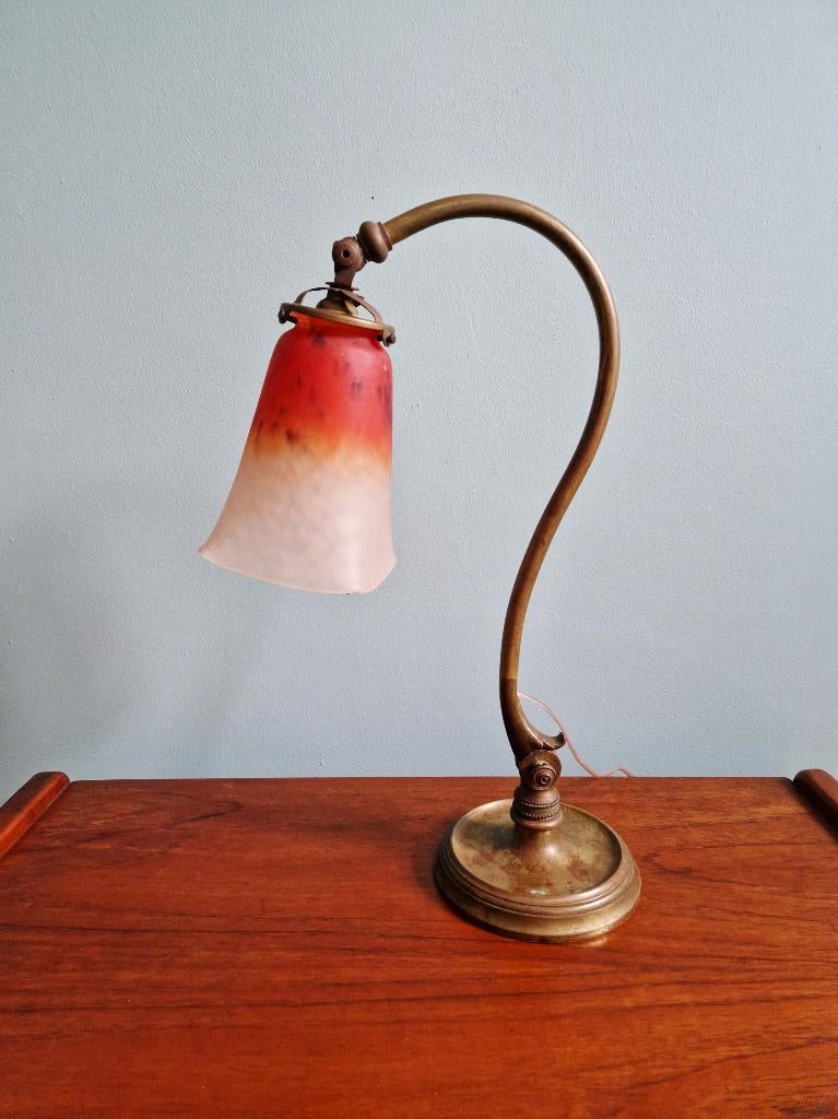 Schneider Art Deco bureaulamp in brons en tulp, 1920, Ophalen of Verzenden