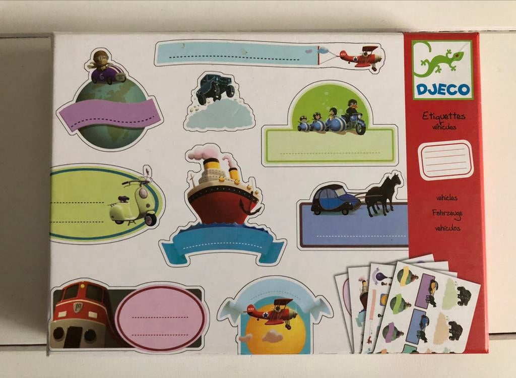 Djeco etiketten voertuigen 74 stuks, Ophalen of Verzenden