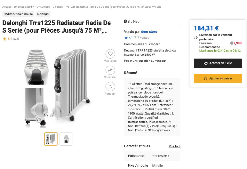 Radiateur à huile Delonghi, Bricolage & Construction, 800 watts ou plus, Comme neuf, Enlèvement, Radiateur