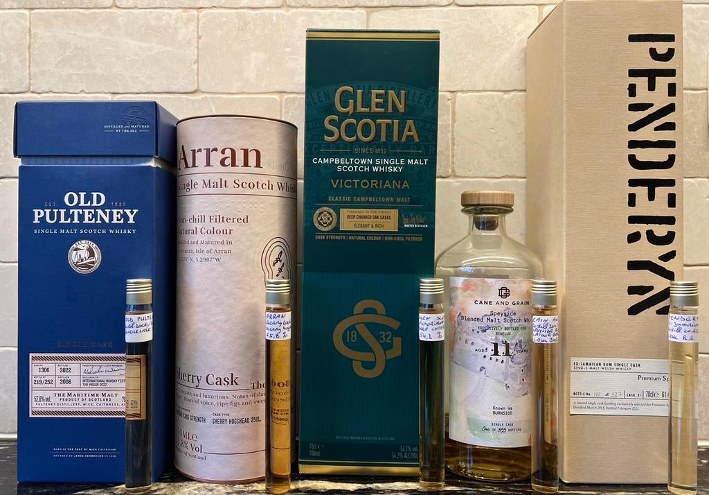 Whisky tasting samples 25ml/6cl verschillende keuzes, Verzamelen, Wijnen, Nieuw, Overige typen, Overige gebieden, Vol, Ophalen