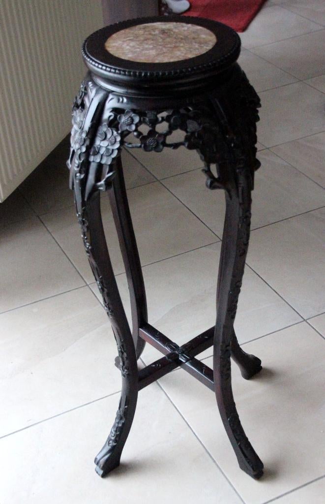 Chinese houten sokkel met marmeren inleg, Ophalen, Gebruikt