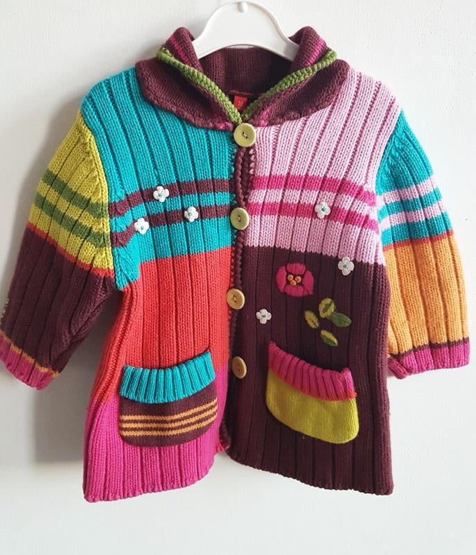 CATIMINI - Joli gilet long multicolore - T.18 mois/81 cm, Catimini, Gebruikt, Ophalen of Verzenden, Truitje of Vestje