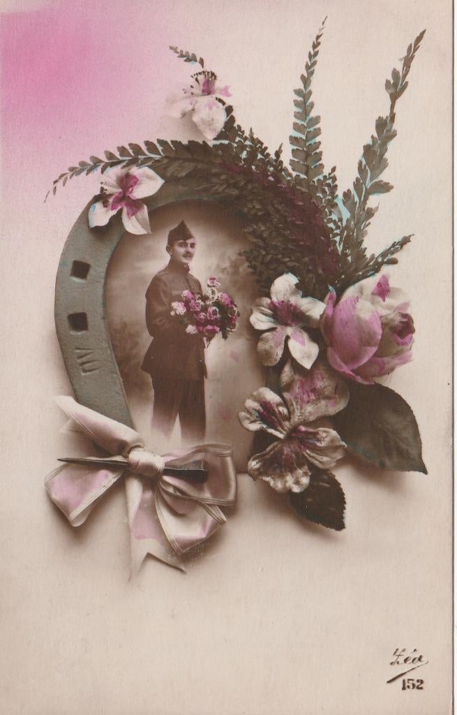 MILITAIR  FANTASIE -  Soldaat in Hoefijzer  + 100 Jaar oud !, Envoi, 1920 à 1940, Affranchie, Autres thèmes