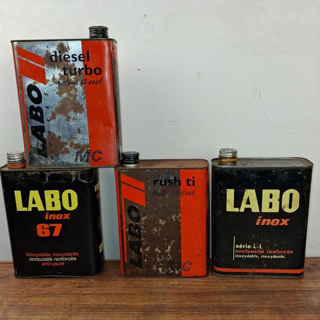 4 vintage olieblikken LABO, Verzamelen, Blikken, Ophalen of Verzenden