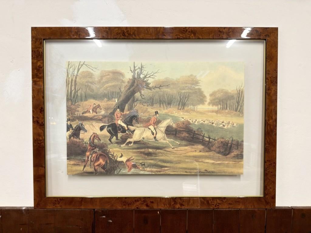 Klassieke Engelse prent Jachttafreel in notenhouten lijst, Antiek en Kunst, Ophalen