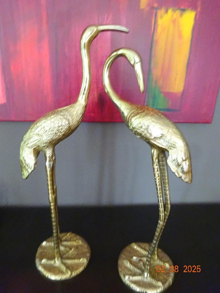 2 Gouden beelden kraanvogel - & Klevering*PRIMA STAAT*, Antiek en Kunst, Ophalen of Verzenden, Beeld