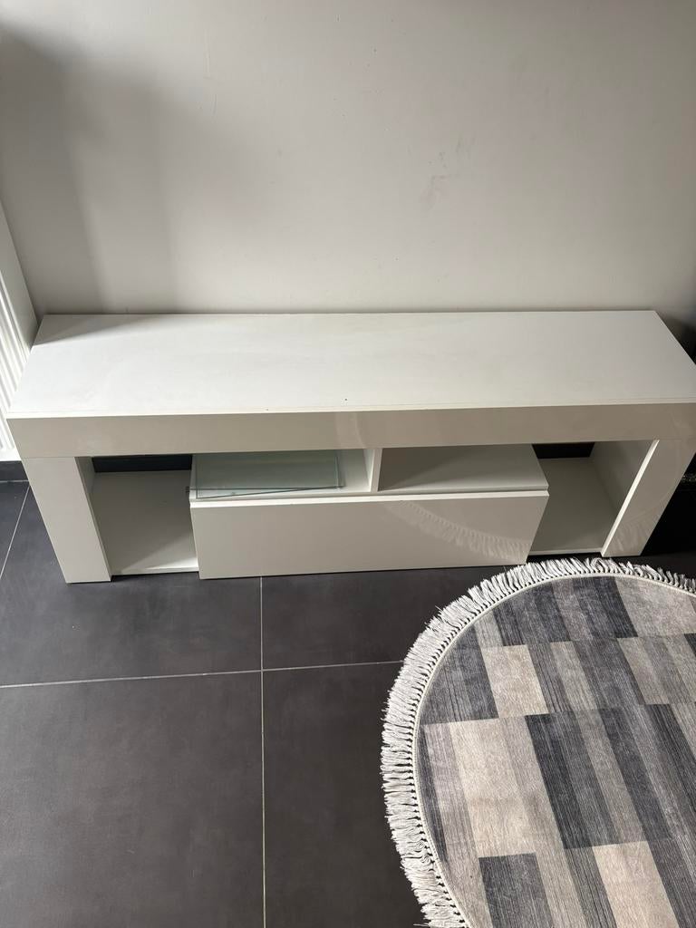 Meuble tv blanc laqué avec Led., 25 à 50 cm, Utilisé, Moins de 50 cm, 150 à 200 cm