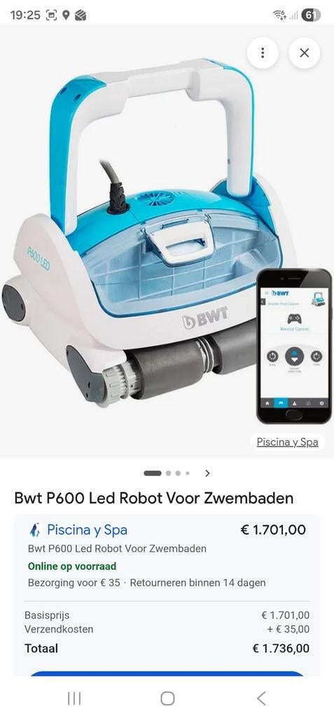 Zwembadrobot bwt p600, Enlèvement