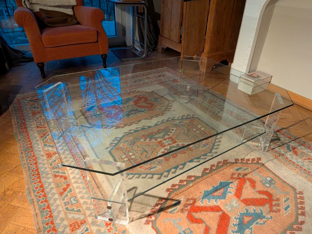 Grande table basse en verre., Maison & Meubles, Tables | Tables de salon, Enlèvement, Verre