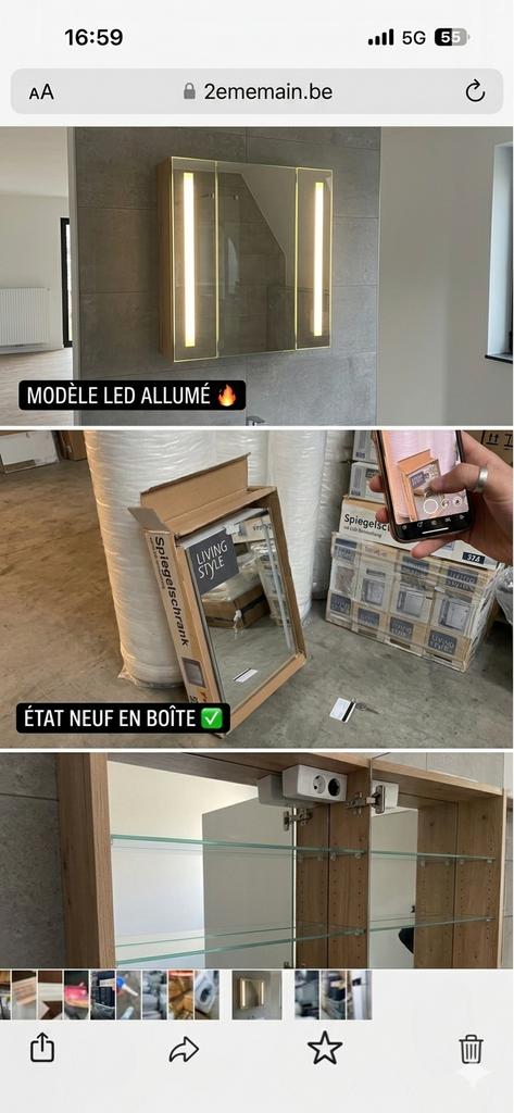Armoire Miroir LED Living Style (60x70 cm) NEUF + PRISE, Neuf, Armoire à miroir, Moins de 100 cm, 50 à 100 cm