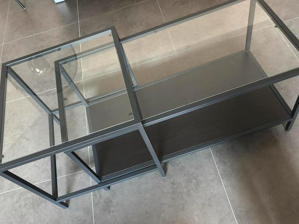 Set van twee salontafels/bijzettafels Ikea Vittsjö, Ophalen, Vierkant, Zo goed als nieuw, Glas