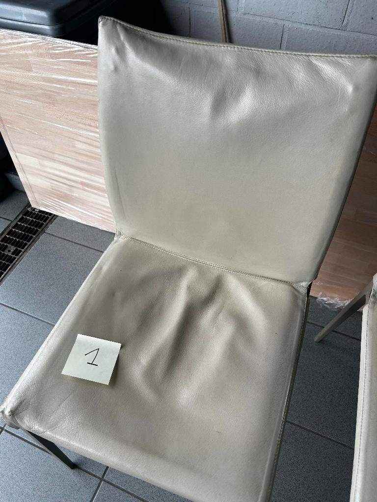 Zanotta Lia 6 stoelen, Huis en Inrichting, Stoelen, Gebruikt, Vijf, Zes of meer stoelen, Leer, Metaal, Wit, Ophalen