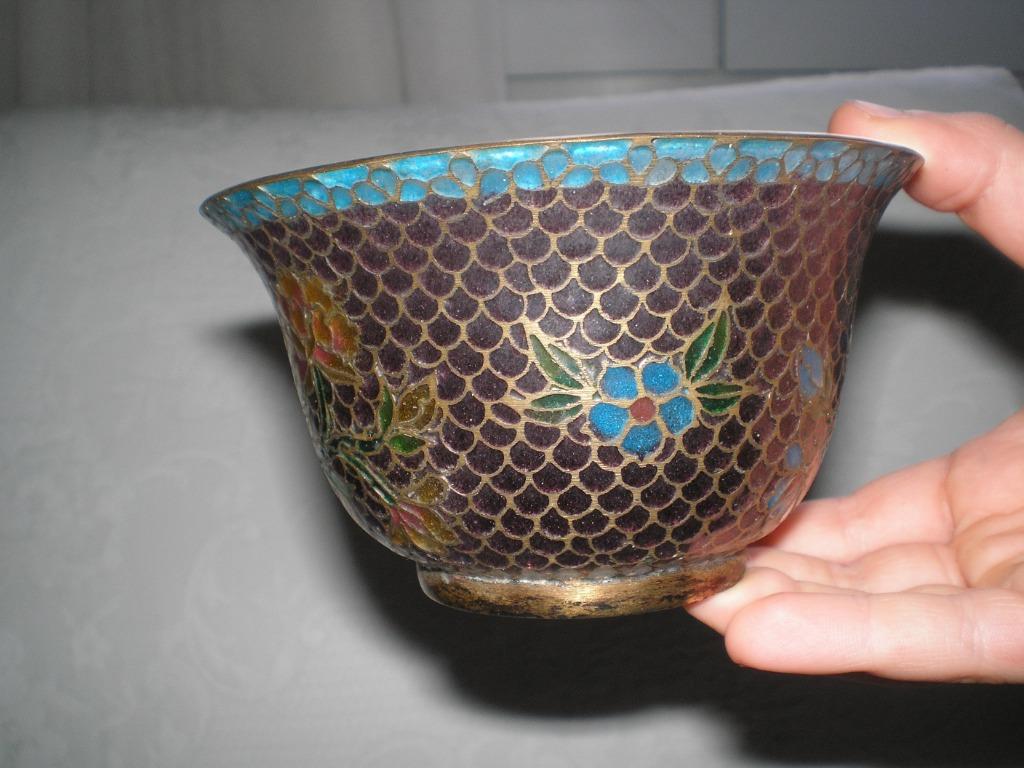 Bol  chinois émaillé/métal  Plique à jour  1950s, Antiquités & Art, Enlèvement ou Envoi