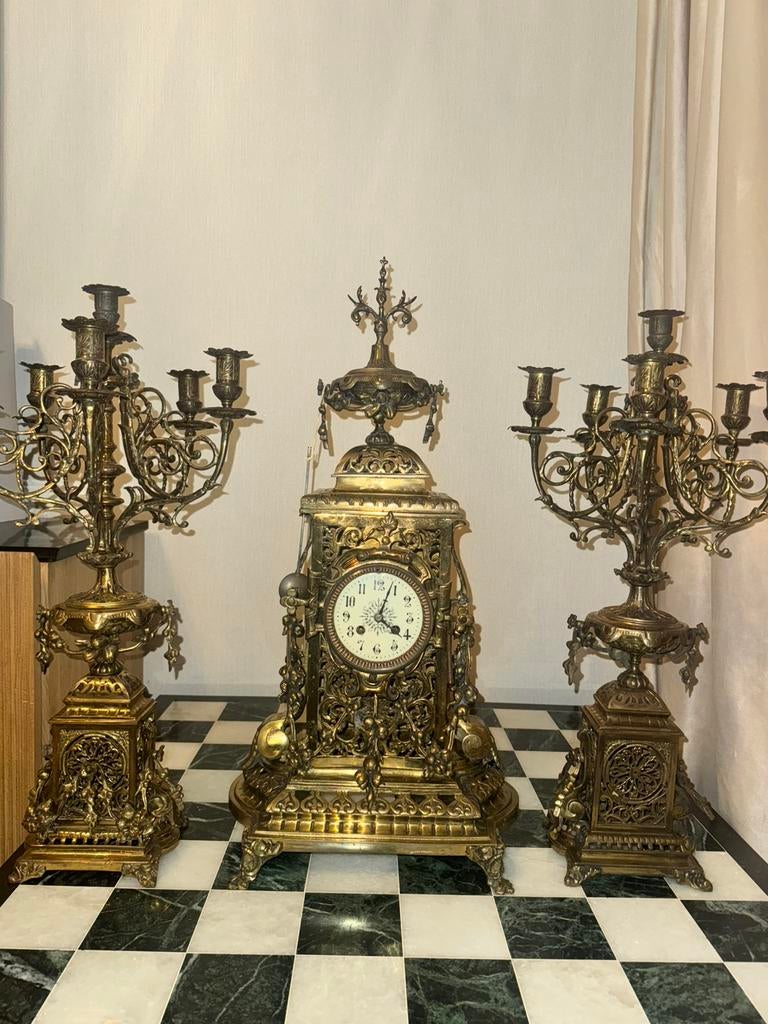 Antieke Franse schouwklok + kandelaars – eind 19e eeuw (s1), Antiquités & Art, Enlèvement