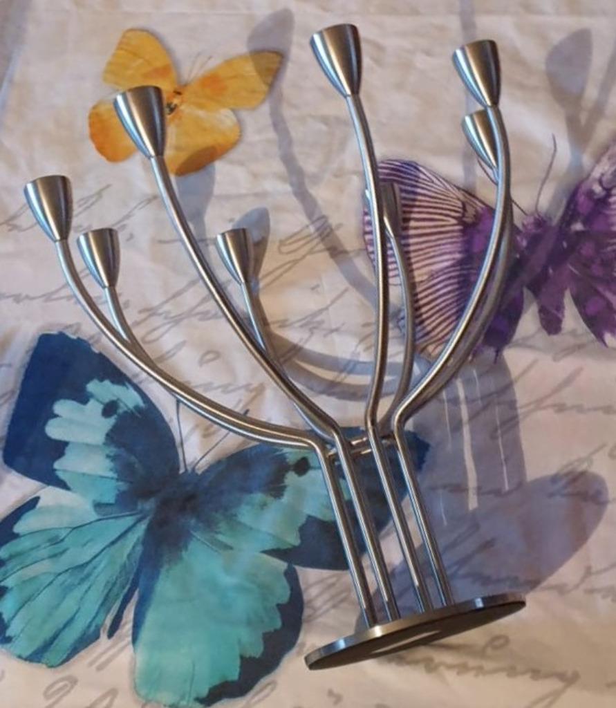 Chandelier vintage en acier brossé inoxydable - série limité, Gris, Comme neuf, Métal, Chandelier