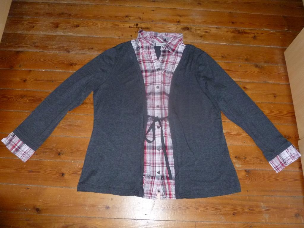 blouse met vest met lange mouwen maat 48, Kleding | Dames, Grote Maten, Ophalen of Verzenden, Zo goed als nieuw, Grijs, Blouse of Tuniek