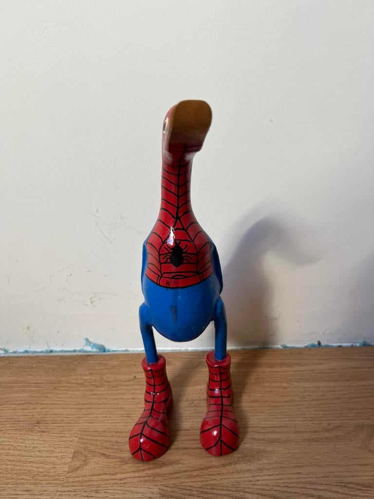 Bamboe eend “Spiderman” handgemaakt en geschilderd, Verzamelen, Ophalen of Verzenden