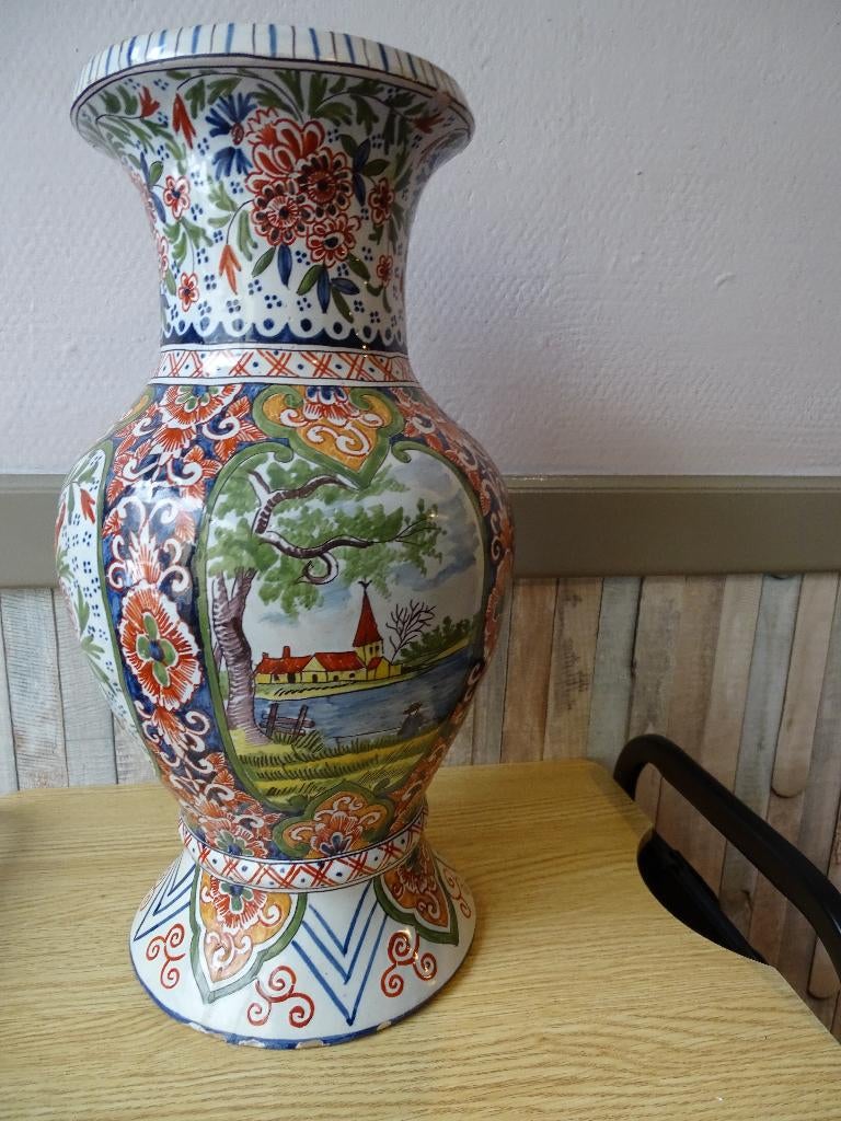 Antieke Delfts polychroom balaustervaas 19e eeuw – AR-merk, Antiek en Kunst, Ophalen