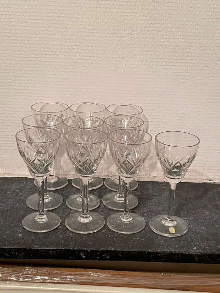Cristal de Boussu 10 verres à pied bocaux service, Enlèvement ou Envoi, Comme neuf